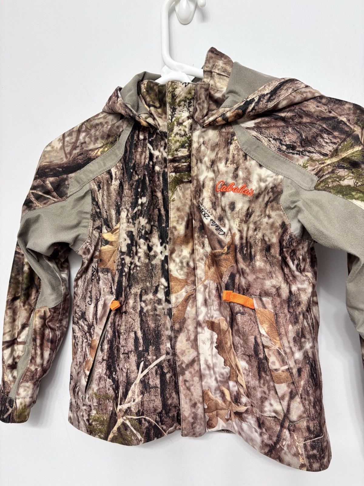 Cabela’s Camo Hunting Jacket Lined Pockets Zippers Woodland XS (see Description)