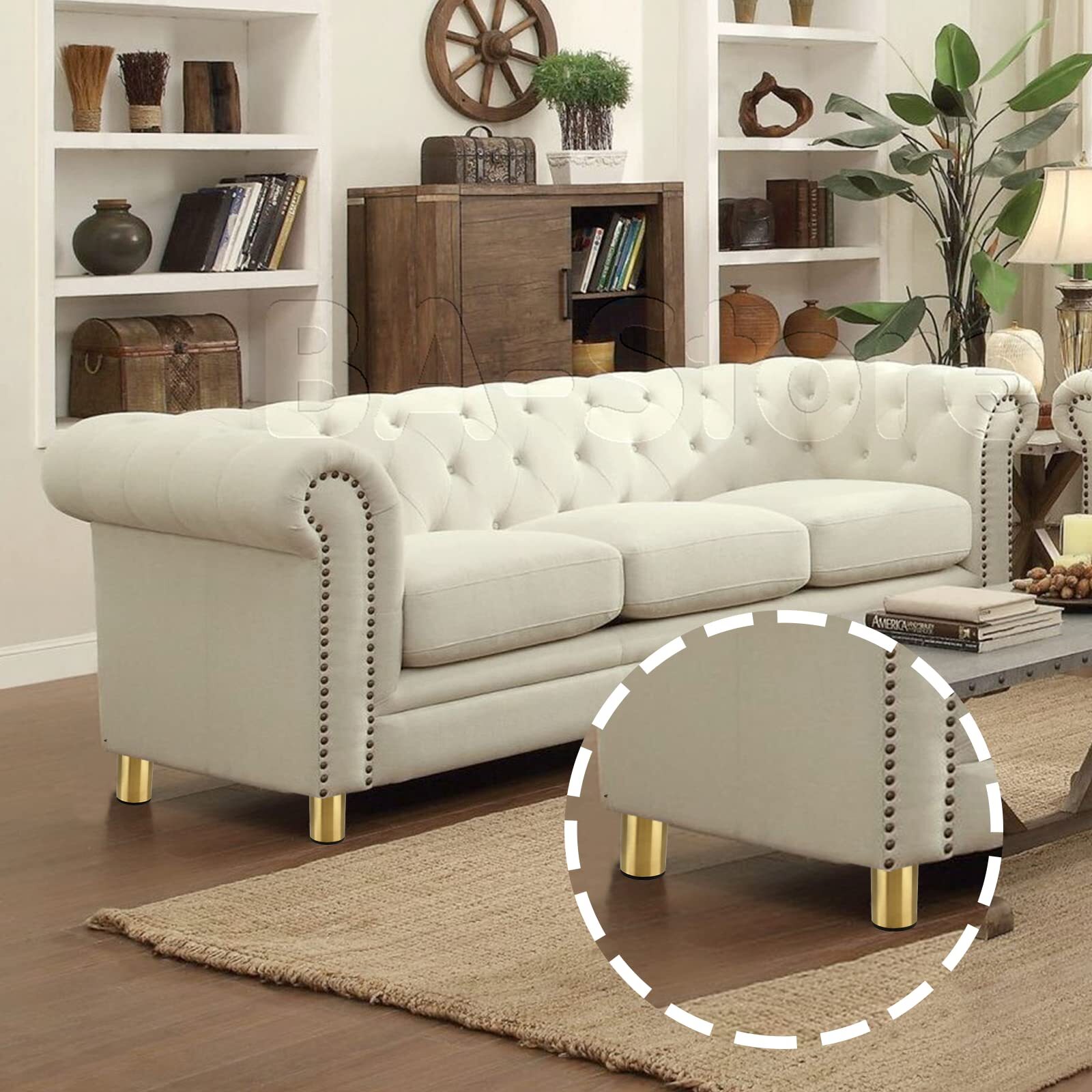 Set of 4 Stainless Steel Furniture Legs 4 Inch / 100 mm Gold Cabinet Legs Rou...