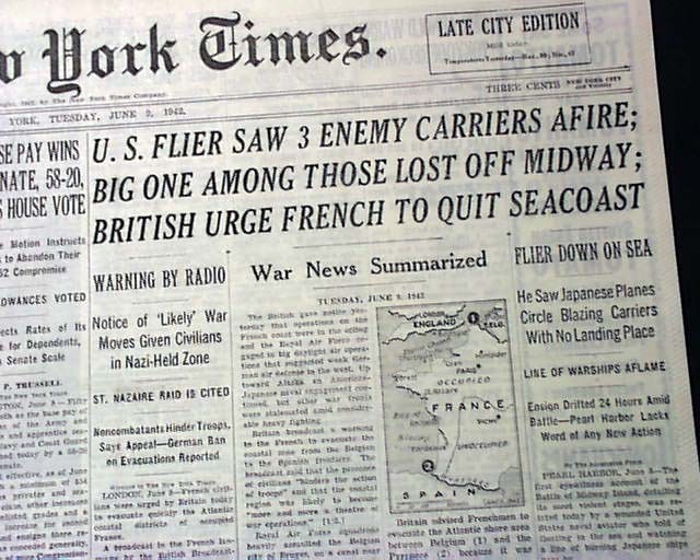 BATTLE OF MIDWAY Eyewitness George H. Gay Jr. U.S. NAVY Kaga 1942 WWII Newspaper