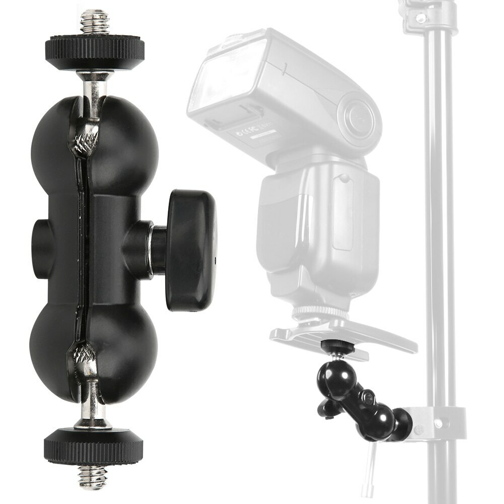 Multi-function Double Ball Head Shoe Mount Adapter Magic Arm 1/4" Screw