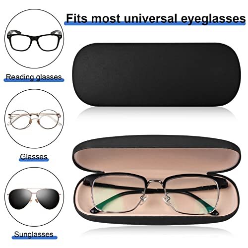 Glasses Case, 2 Pack Eyeglass Case with Cleaning Cloth, Glasses Case Black