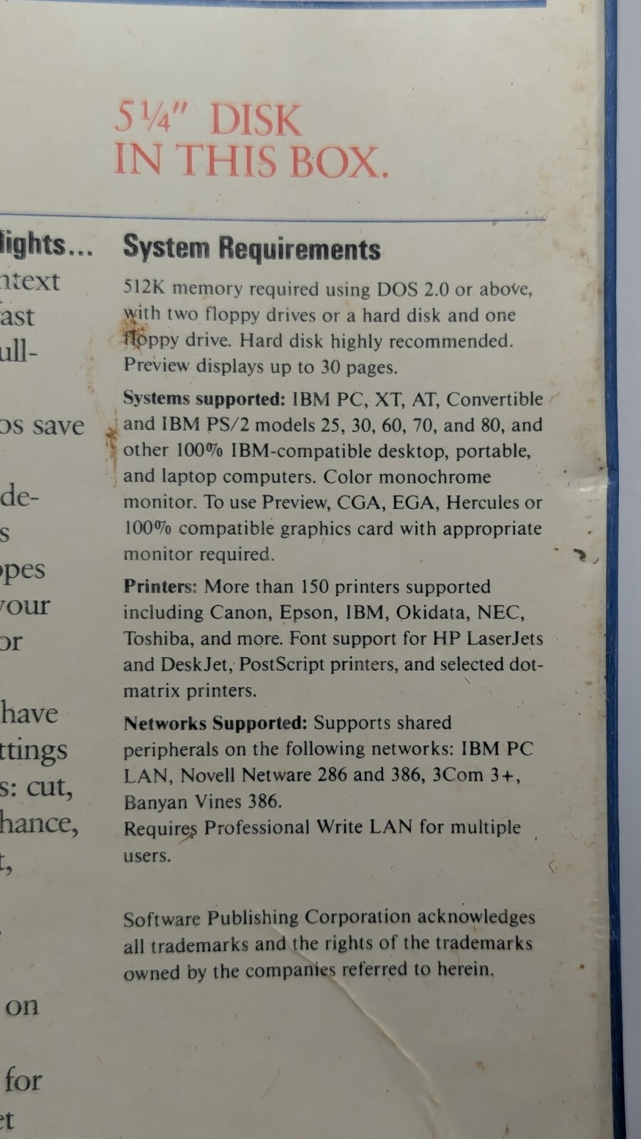 Professional Write Word Processing Software v 2.2 IBM DOS 5.25" Disks VINTAGE