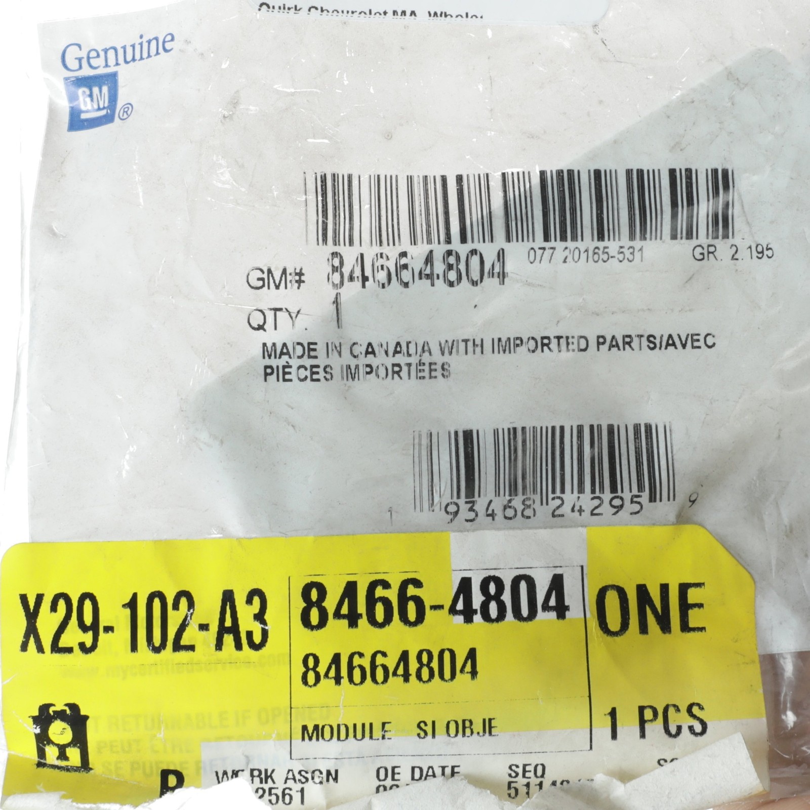 Genuine GM 2017-2020 Impala LaCrosse Obstacle Detection Control Module 84664804