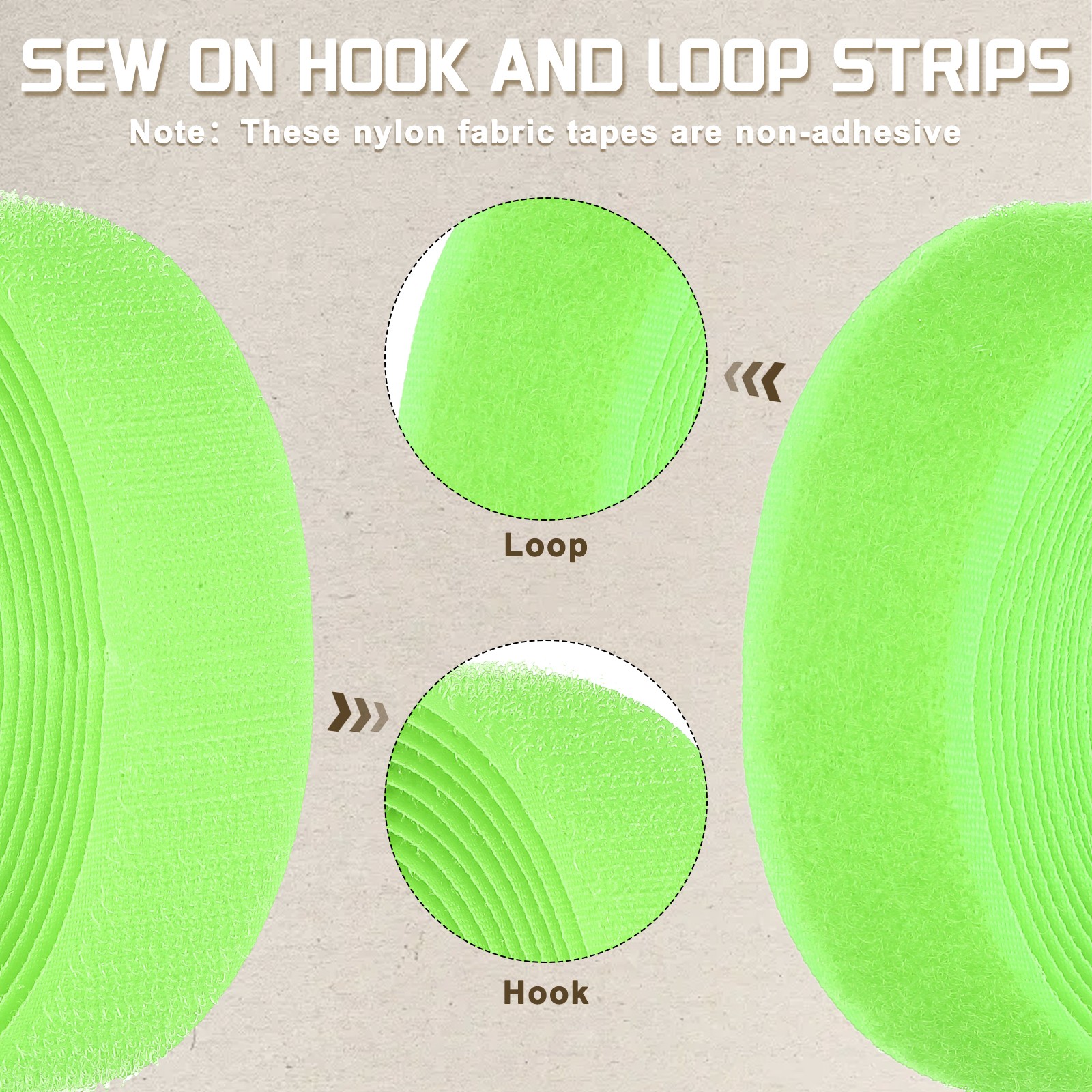 1.5 Yard 3/4 Inch(20mm) Width Sew on Hook and Loop Strips Non-Adhesive, Green