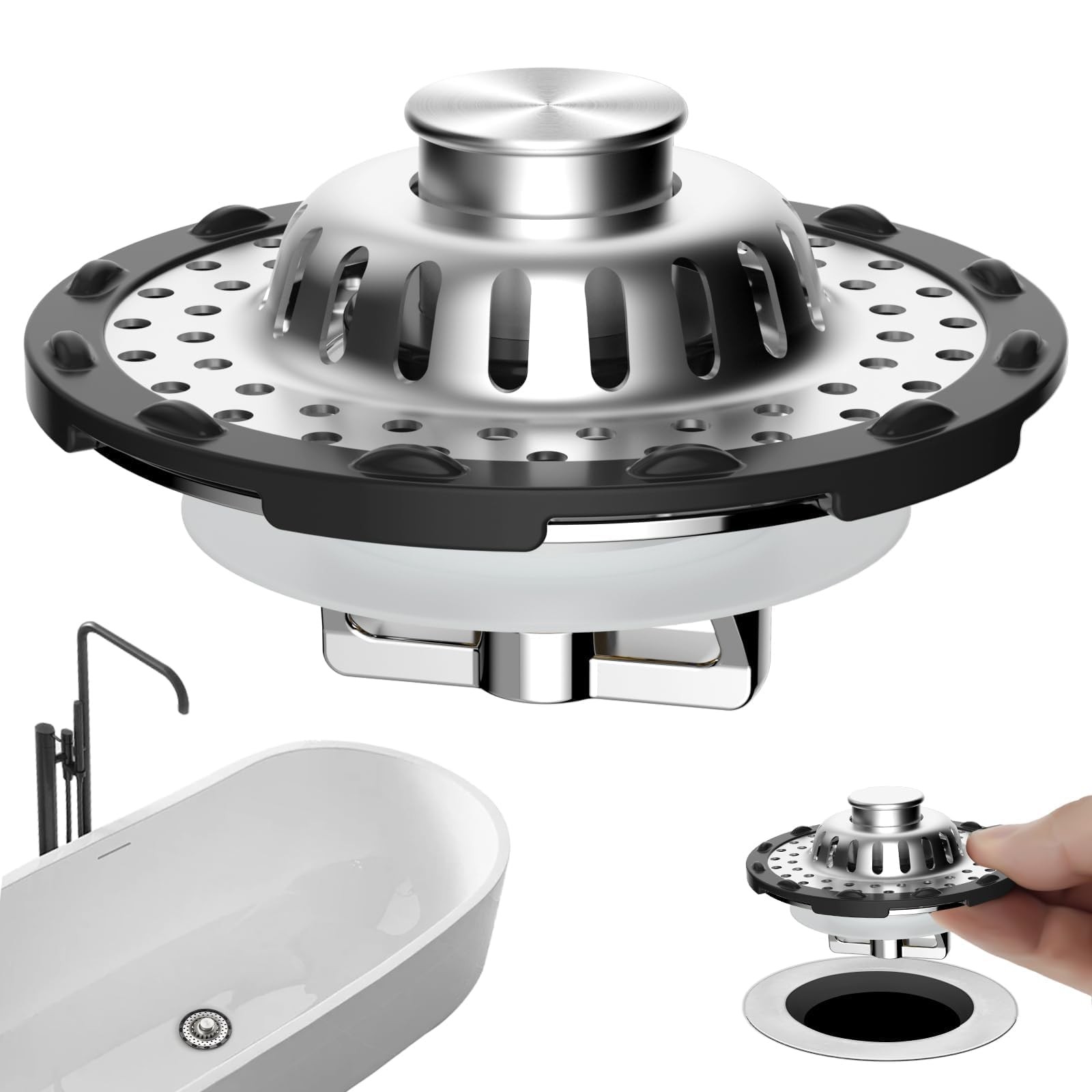Universal Bathtub Drain Stopper Shower Hair Catcher, Tub Chrome