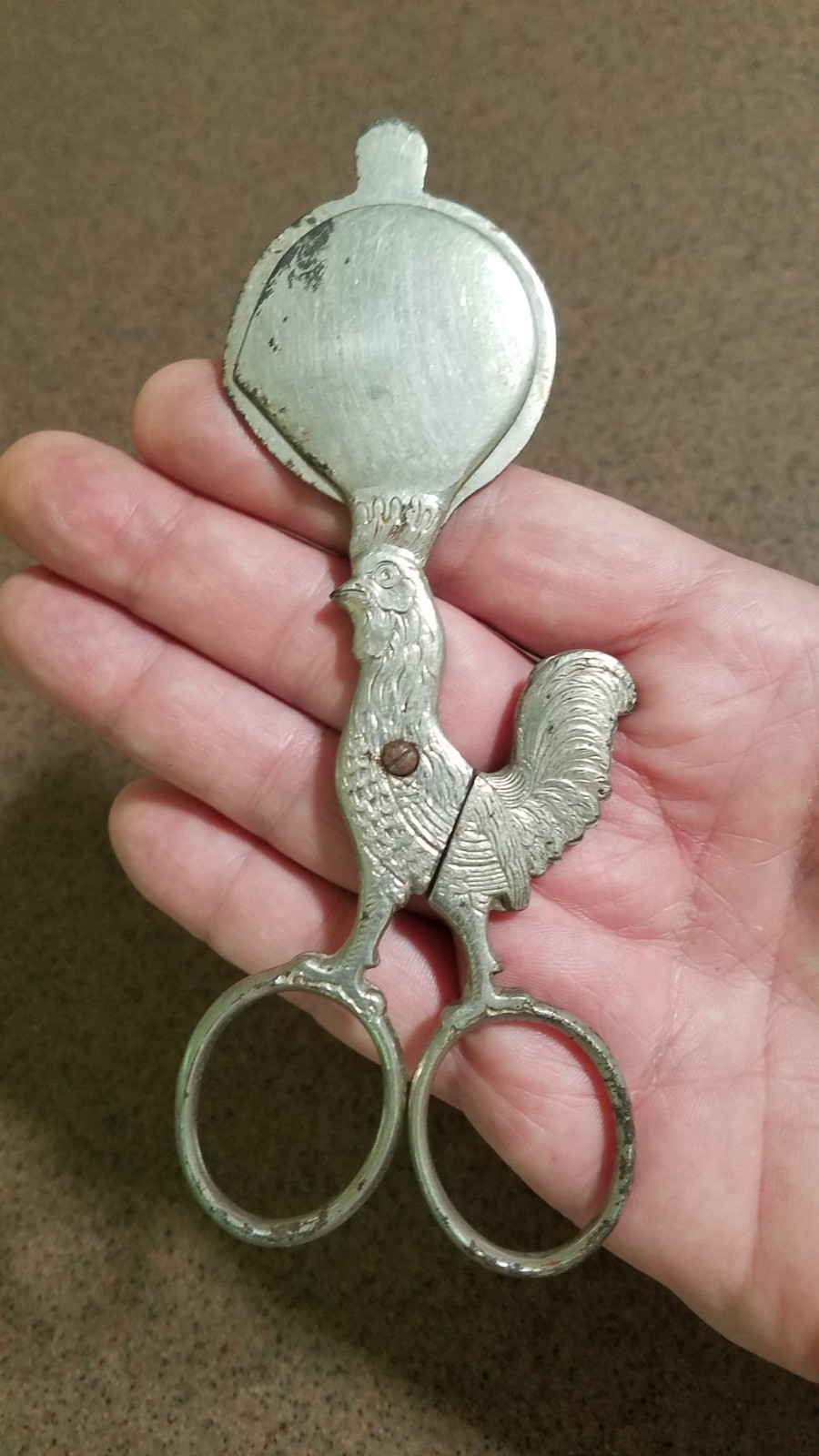 VINTAGE 1900s ROOSTER-SHAPED SOFT-BOILED EGG TOPPER / SCISSORS Antique COCKEREL