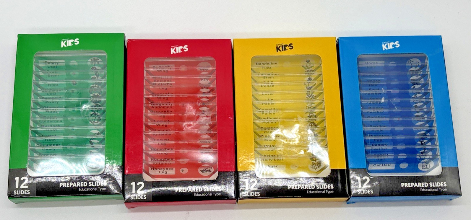 AMSCOPE-KIDS 48pc Plastic Prepared Microscope Slides of Animals Insects Plants