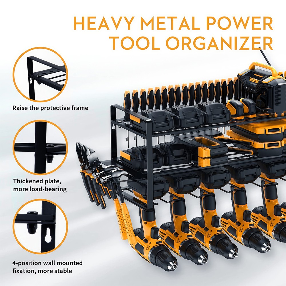 3 Layer Power Tool Organizer Wall Mounted Rack for Cordless Drill Storage Shelf