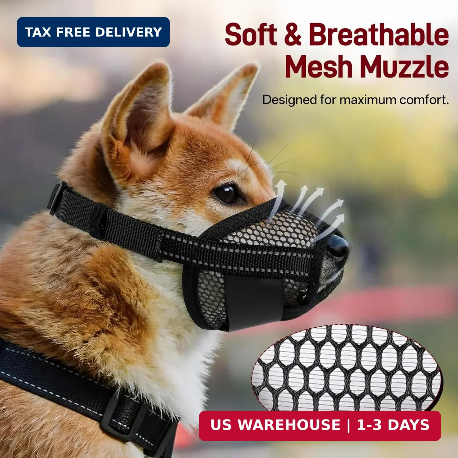 2-Pack Dog Muzzle, Soft Air Mesh Muzzle Anti Biting Barking Chewing, Sec