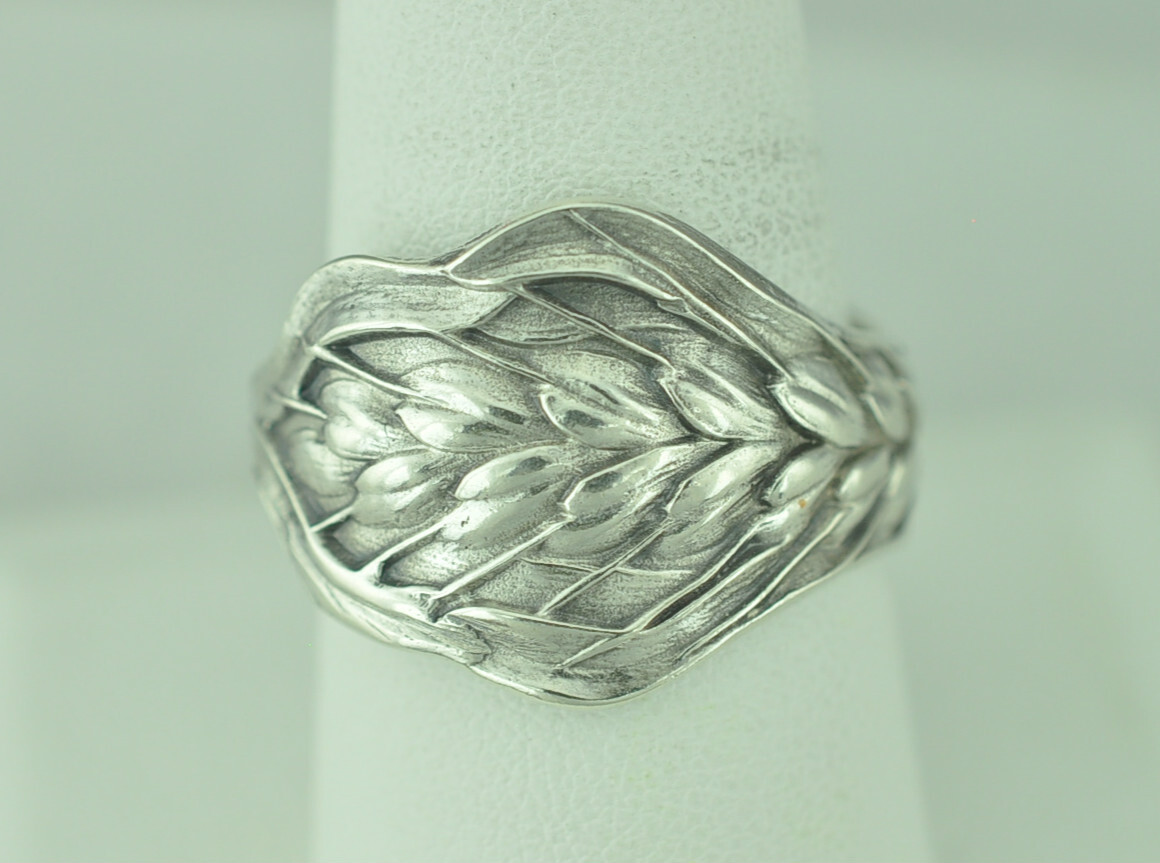 Solid 925 Sterling Silver Wheat Ear Floral Adjustable Spoon Ring
