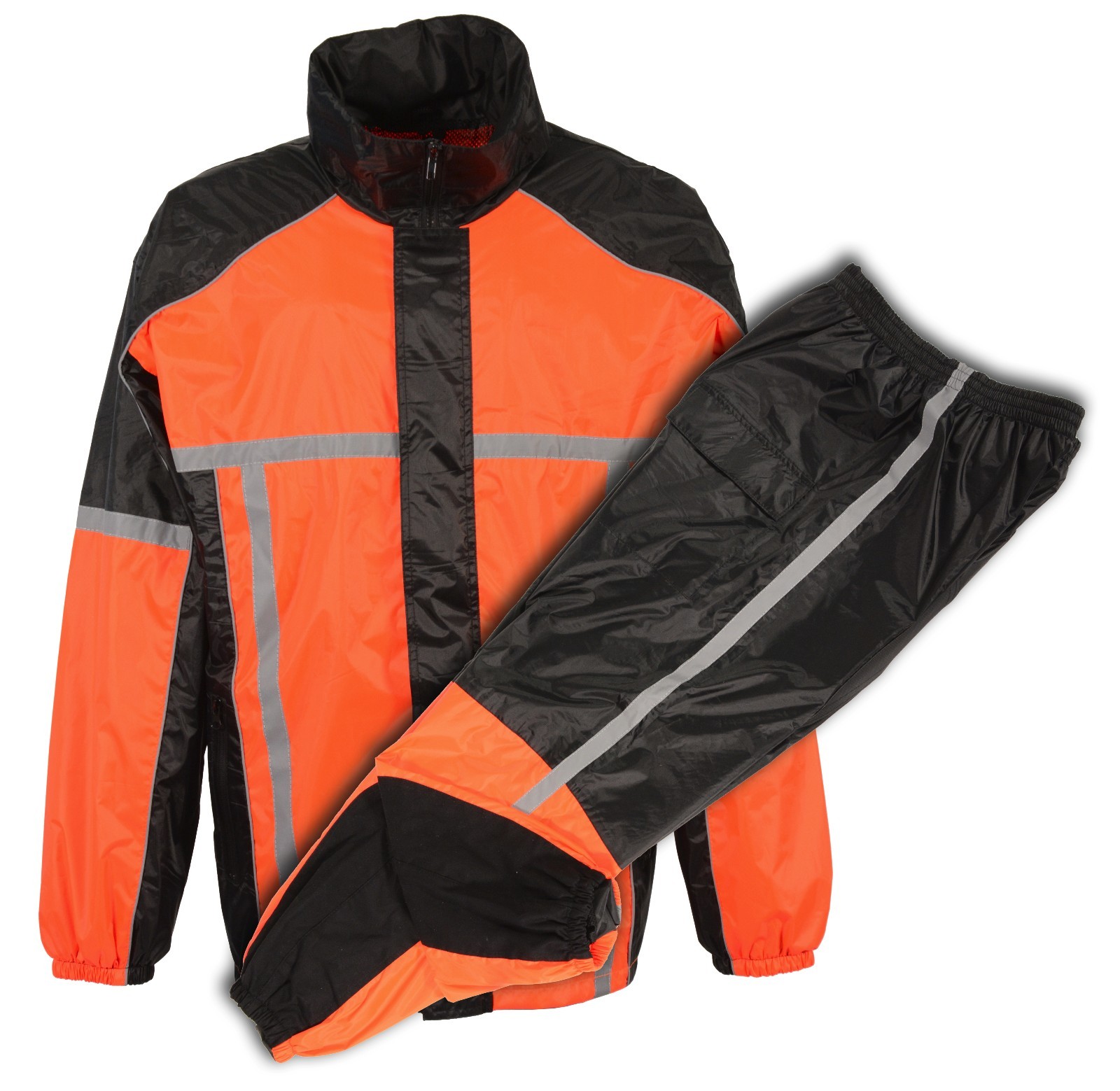 Men's Orange Waterproof Rain Suit w/ Hi Visibility Reflective Tape - Heat Guards