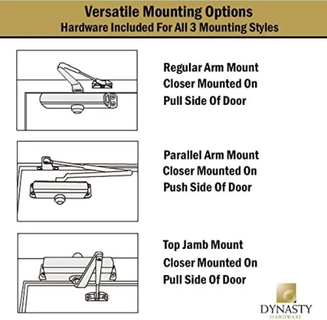 Dynasty Door Closer Adjustable Spring Size 3-6 Hydraulic Automatic Door Close...
