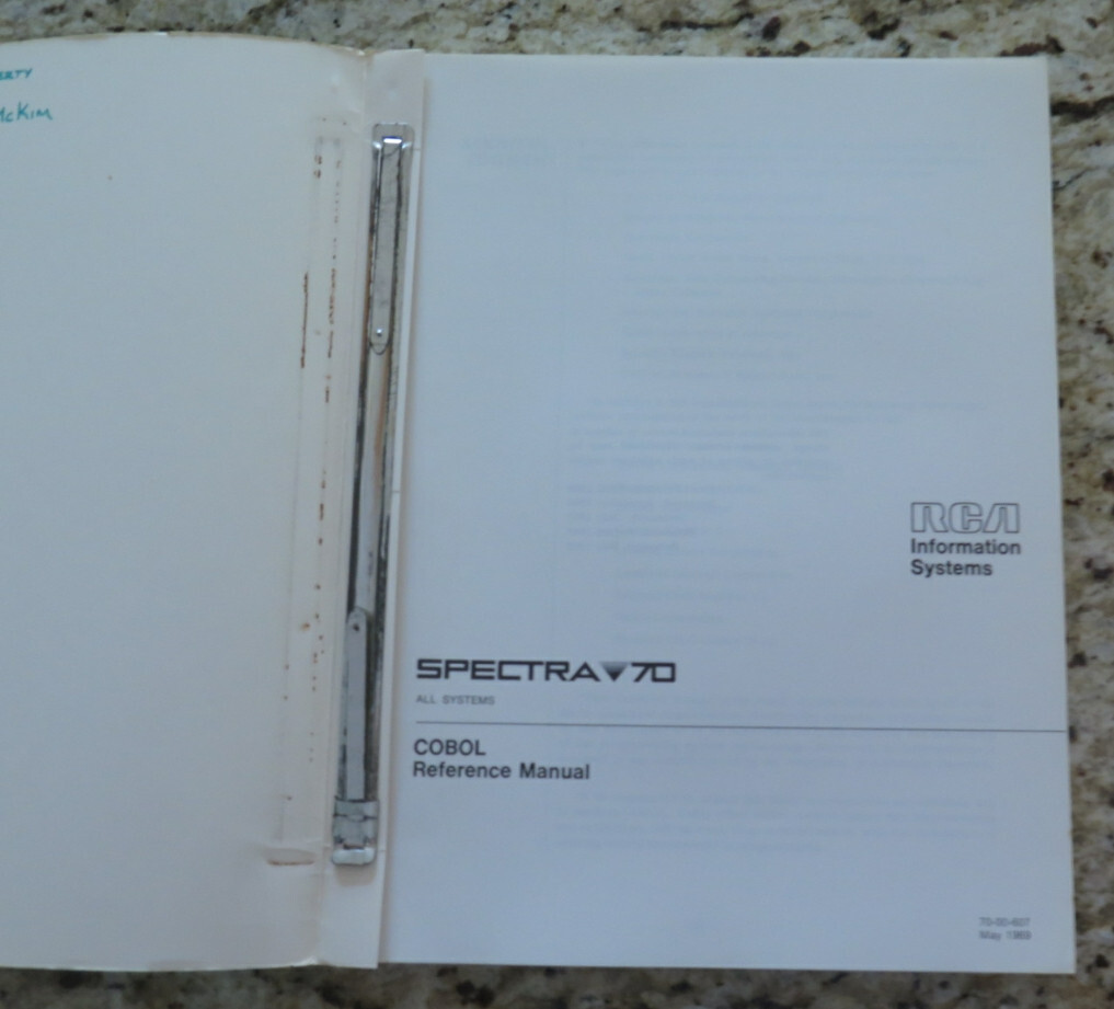 Vintage SPECTRA 70 RCA All Systems COBOL Reference Manual Dated 1969
