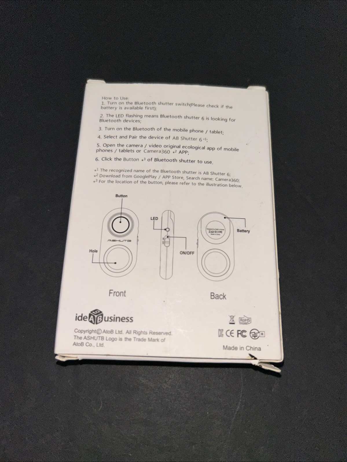 Remote Shutter Wireless Control Round Black Smartphone iPhone Android Cleanable