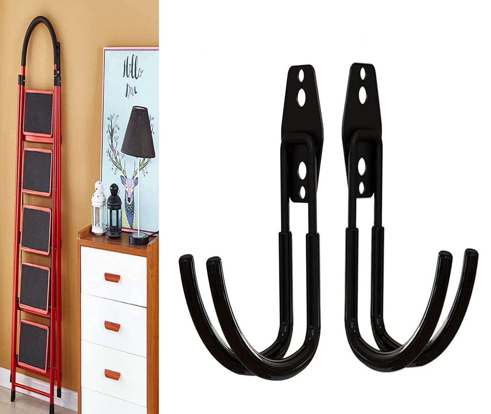 2Pcs Folding Step Stool Hanger, Telescoping Wall Mount Ladder Hooks for Home ...