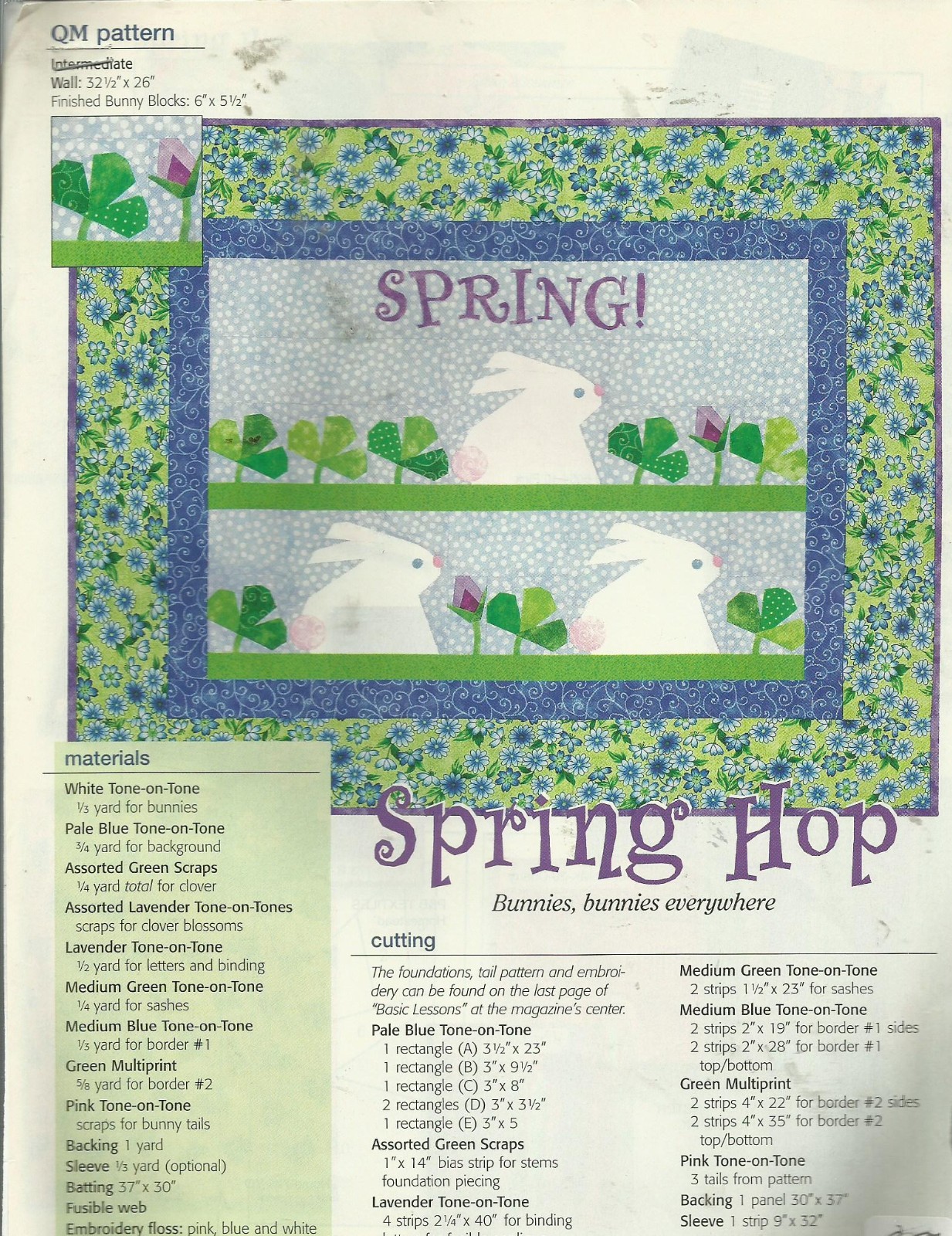 C0799 SPRING HOP WALLHANGING QUILT PATTERN/INSTRUCTIONS