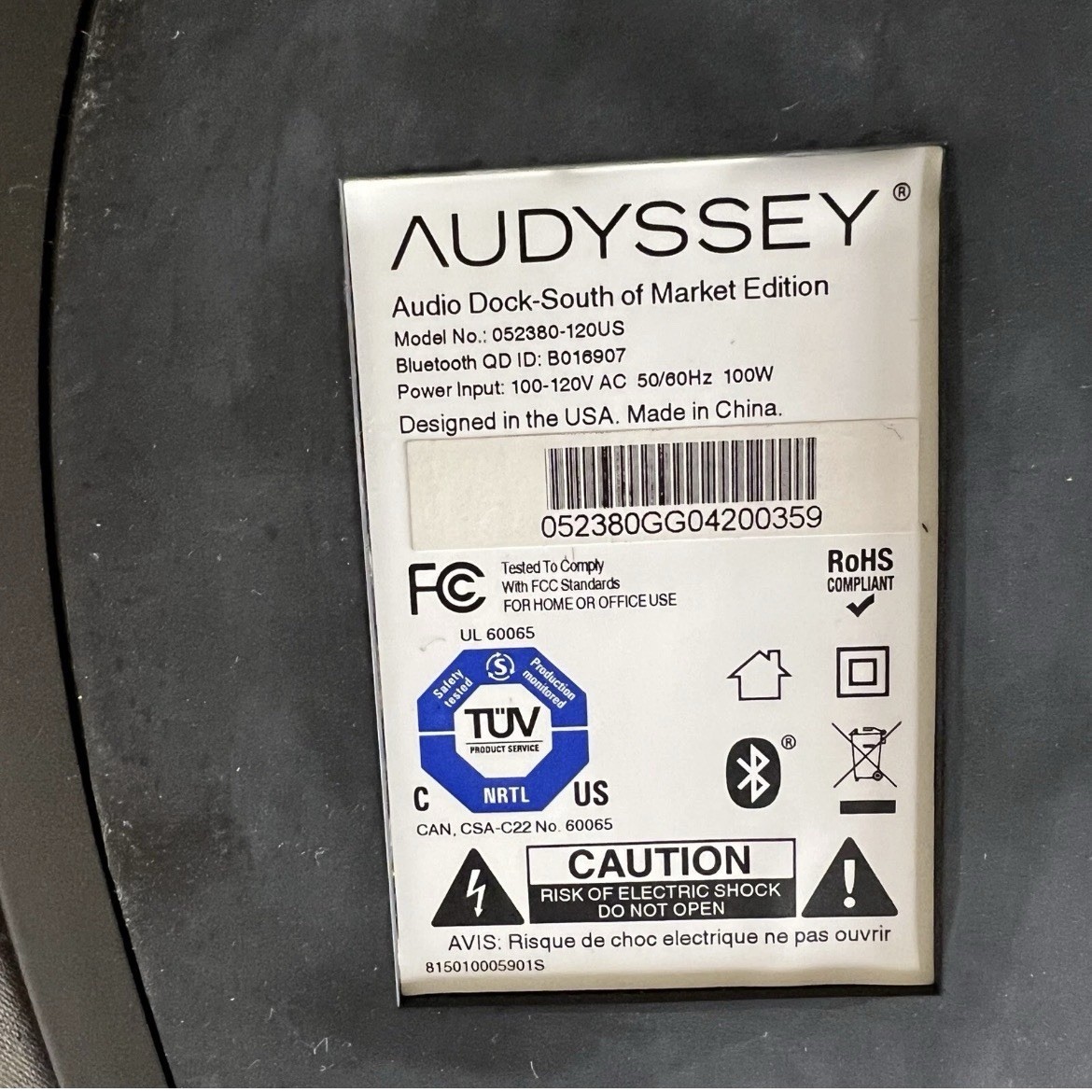 Audyssey 052380-120US Audio Dock-South Of Market Edition Bluetooth Speaker 📱