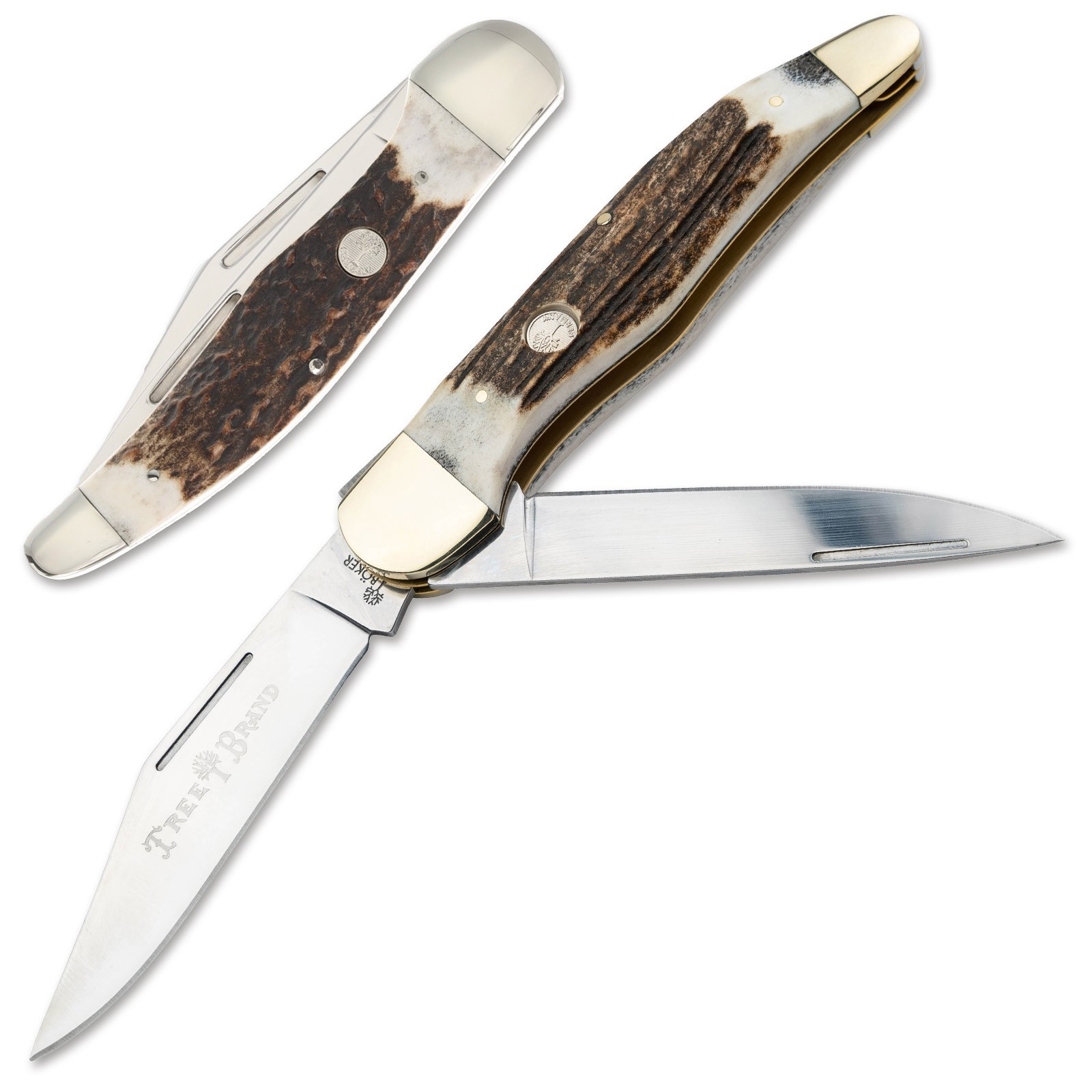 BOKER Treebrand Folding Hunter Stag Classic Two-Blade Pocket Knife EDC 110840ST