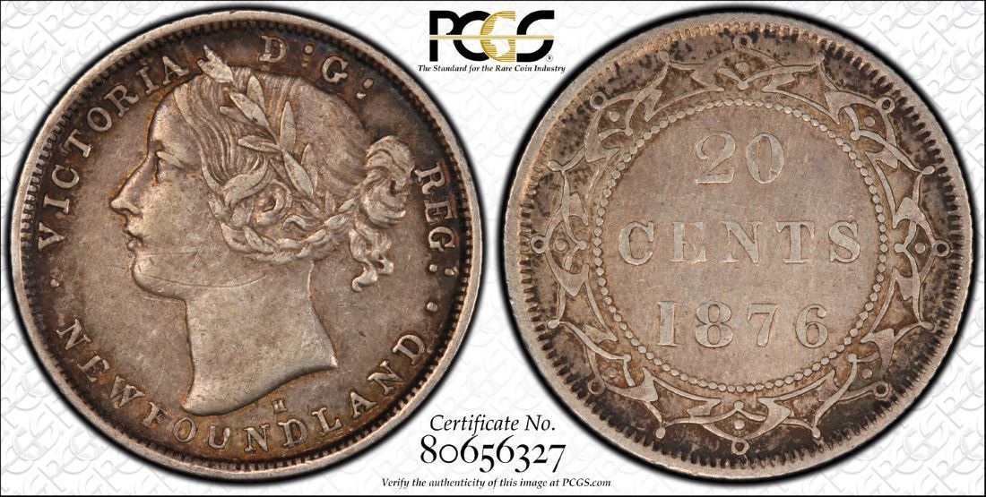 Newfoundland 1876-H Twenty Cent.  PCGS XF-40