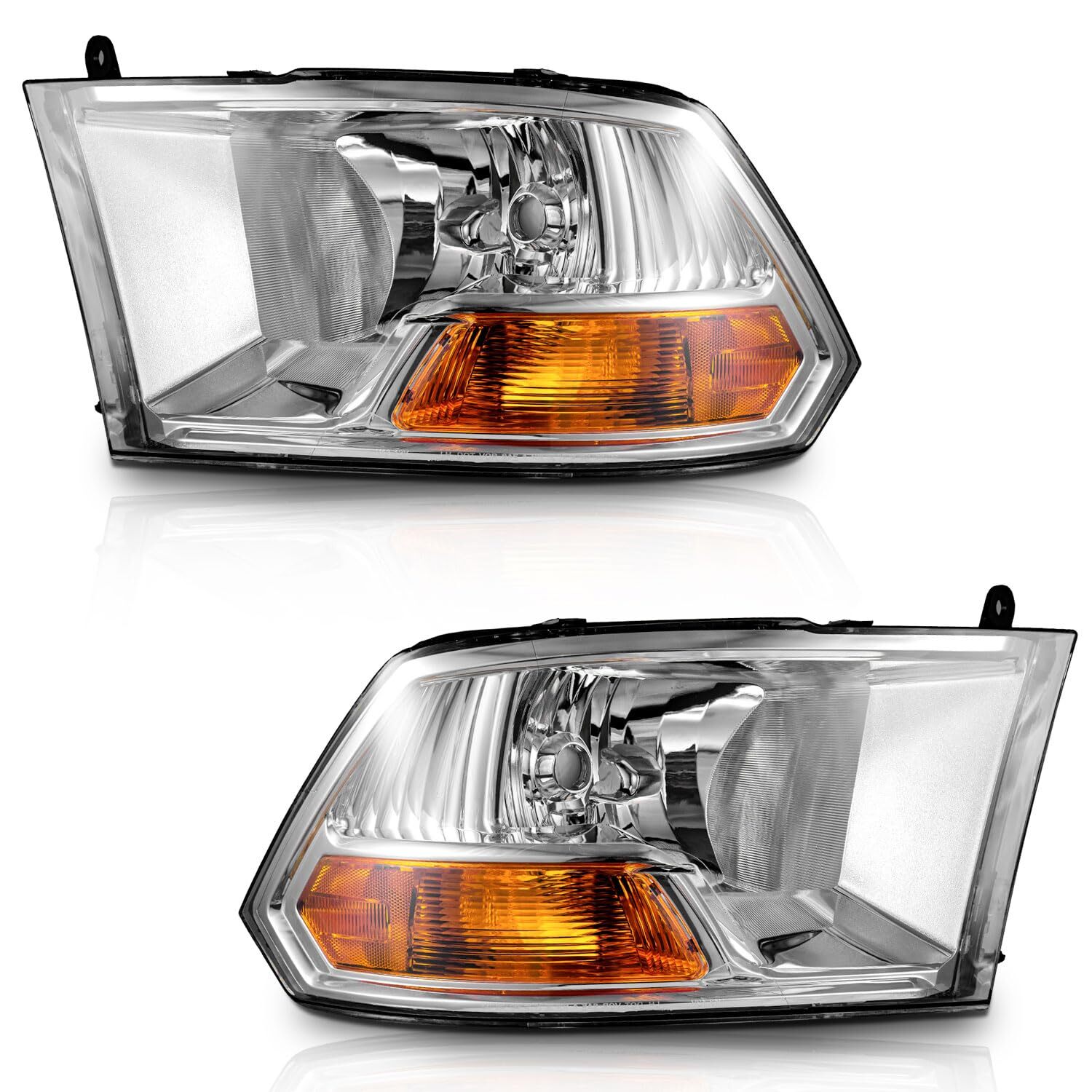 Pair Headlights Assembly For 2009-2012 Dodge Ram 1500 2500 3500 Chrome Headlamps