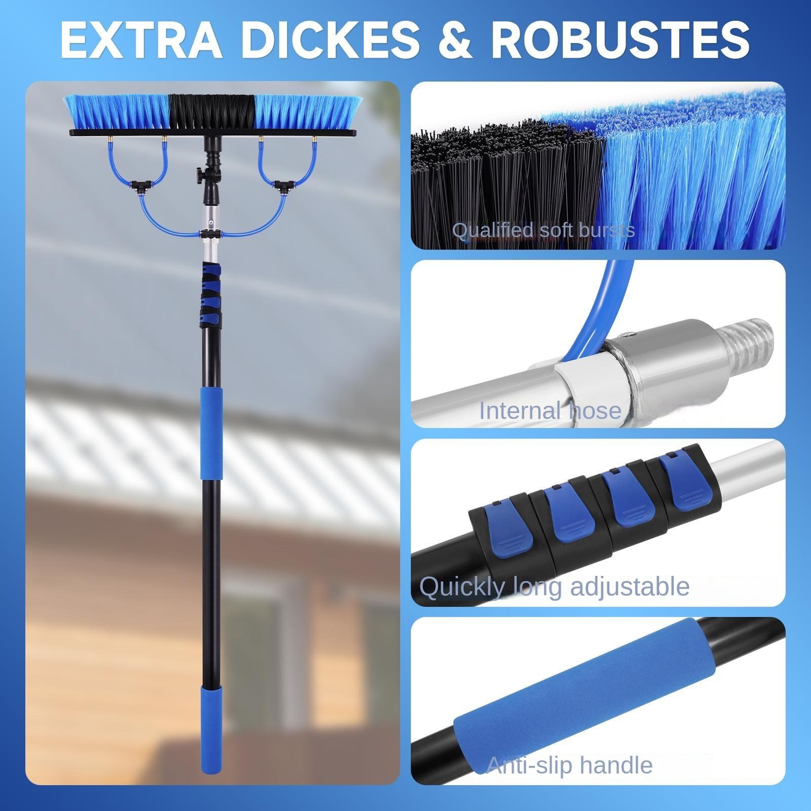 16Ft Solar Panel Cleaning Pole Kit With 33 Ft Water pipe And Brush System