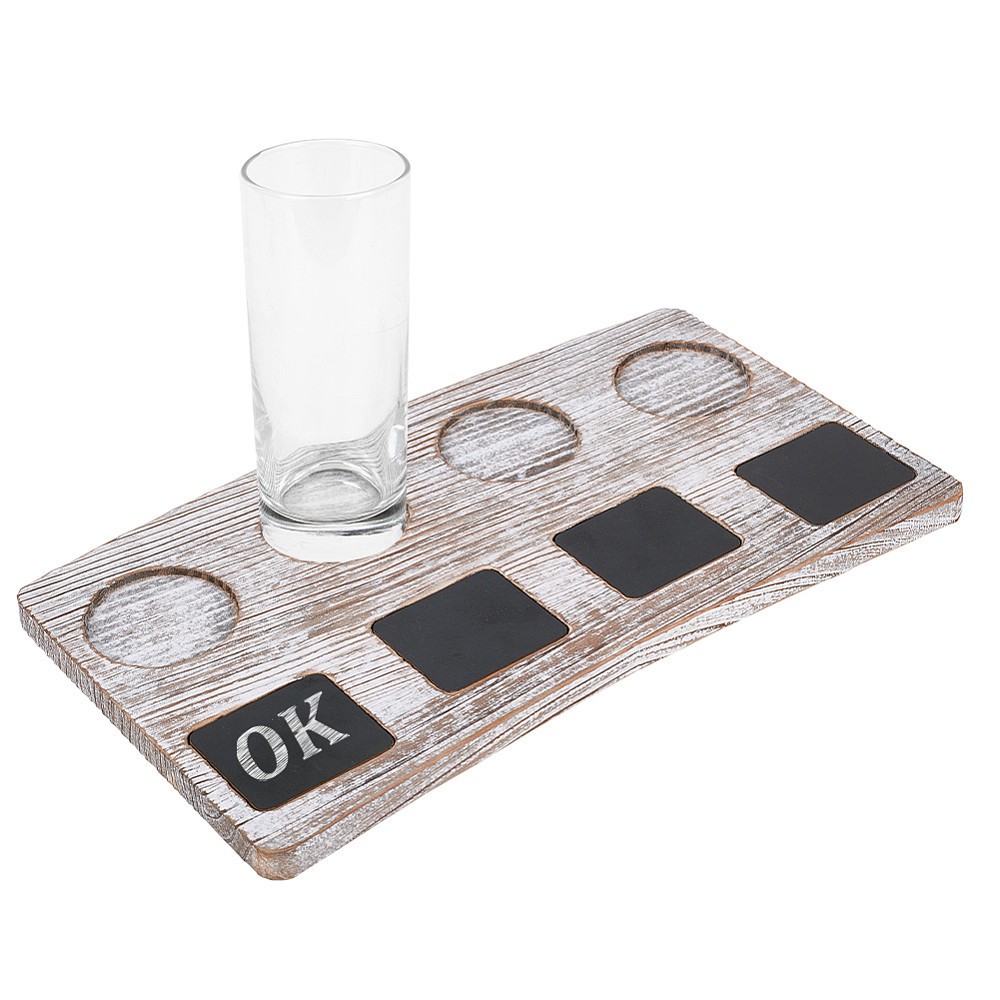 1set Wooden Shot Glasses Serving Tray Curved Rectangle with Small Blackboards