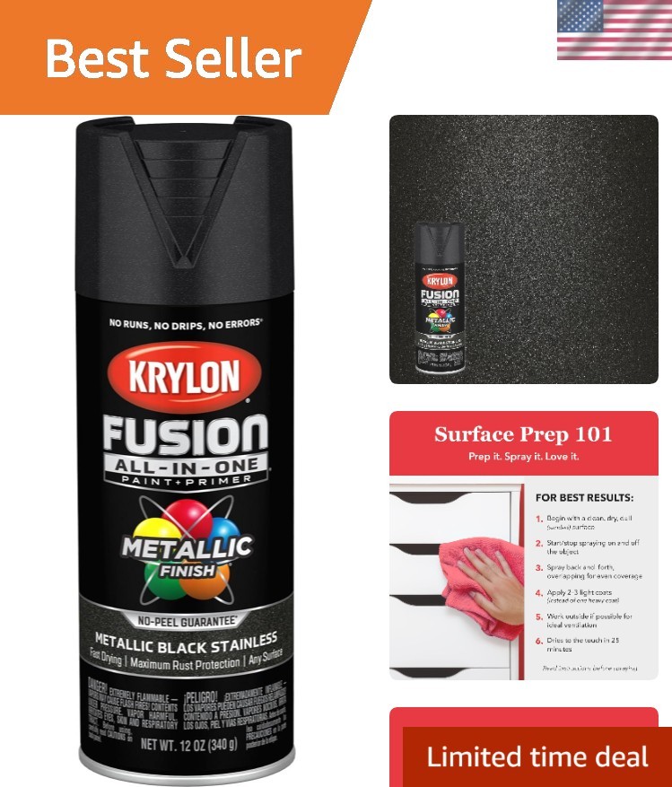 12 oz Black Stainless Fusion Spray Paint - Rust Resistant for Wood, Metal & More