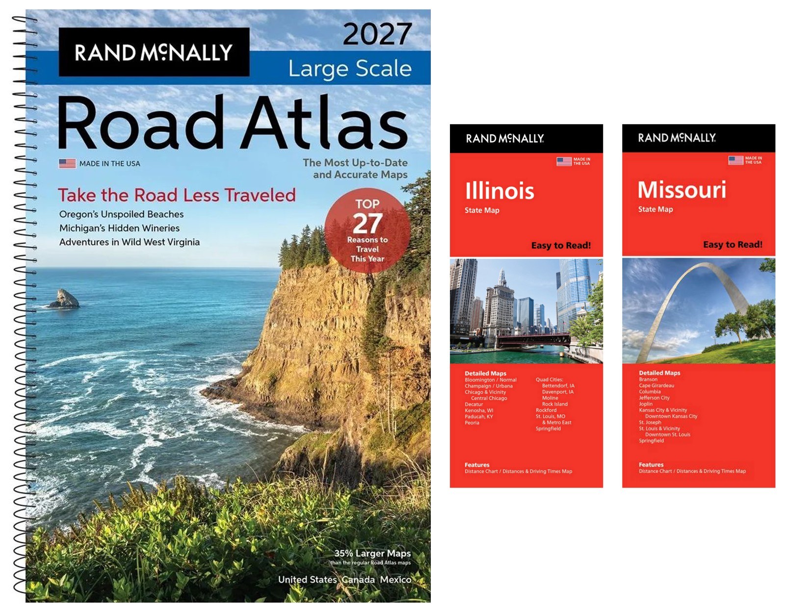 Rand McNally 2027 Large Scale Road Atlas + Easy-to-Read Illinois & Missouri Maps