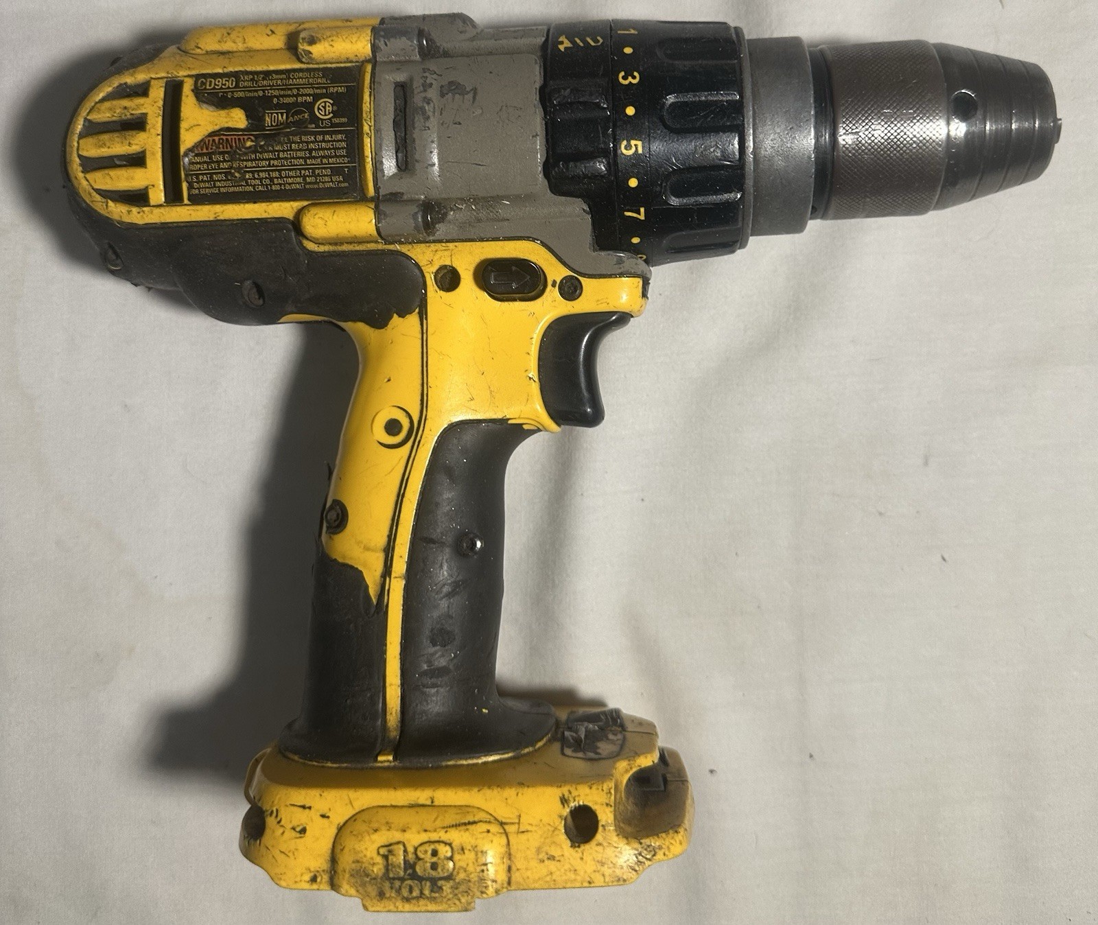 Dewalt 18 Volt 1/2 In. Hammer Drill 9CD950 With Bag
