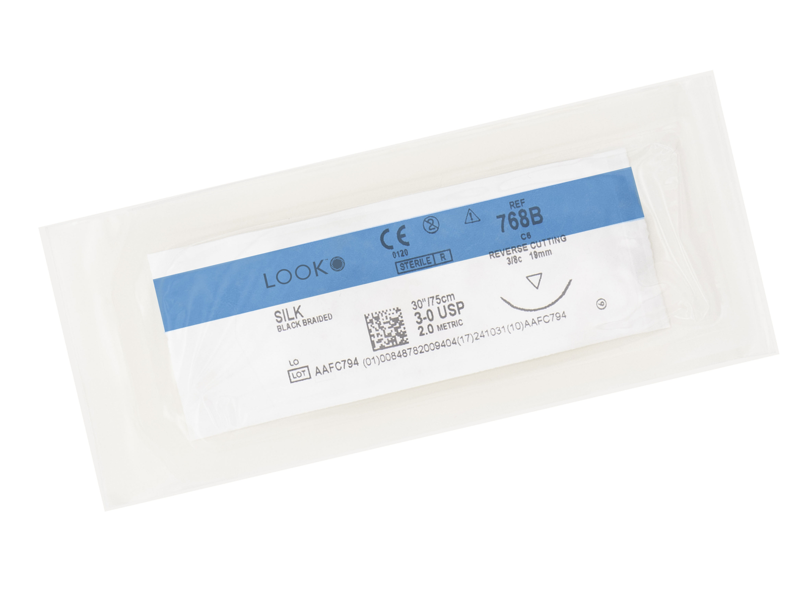 Look X768B Silk Black Circle Reverse Cutting Sutures 3-0 30" C6 3/8 12/Pk