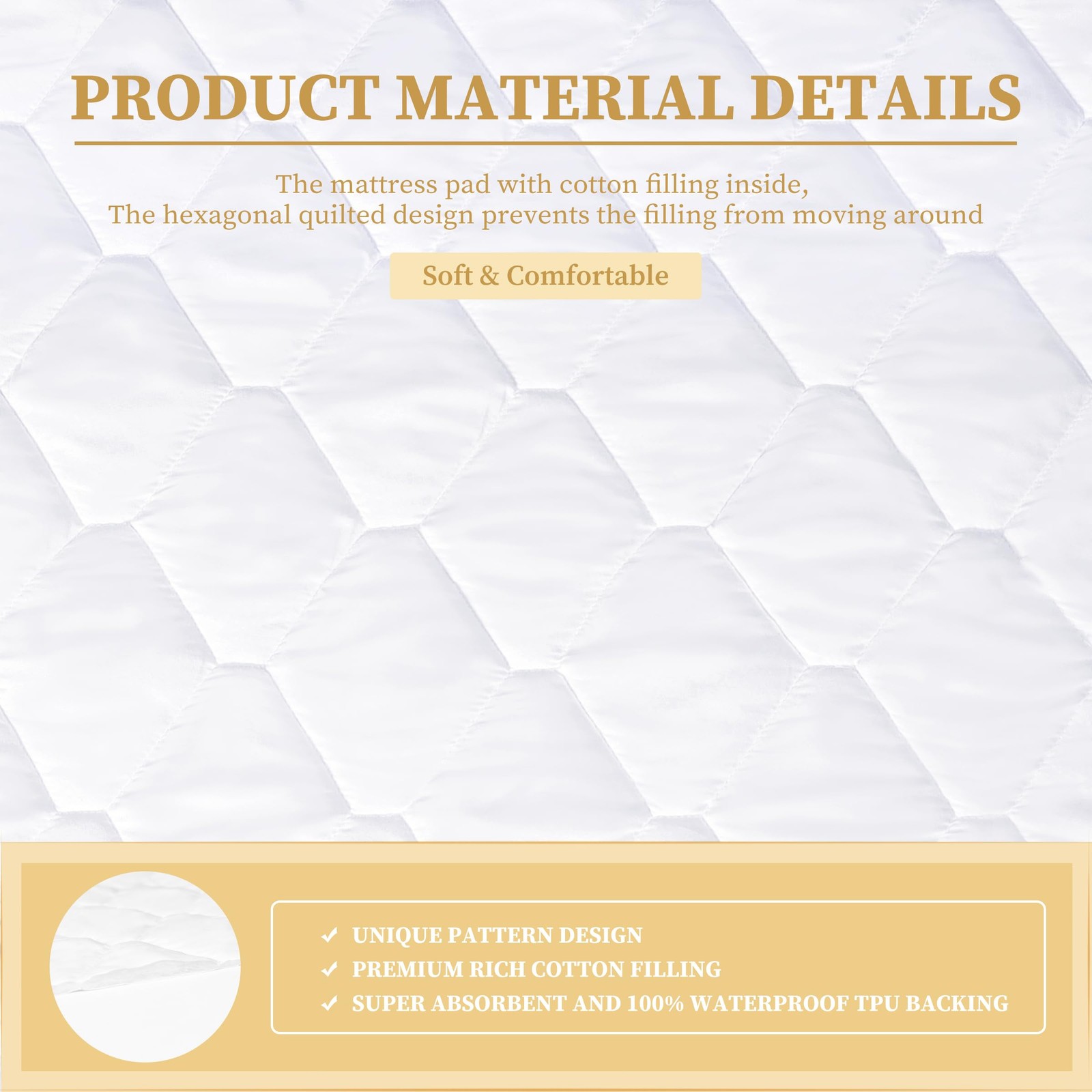 King Quilted Fitted Waterproof Mattress Pad, Breathable Premium King, White