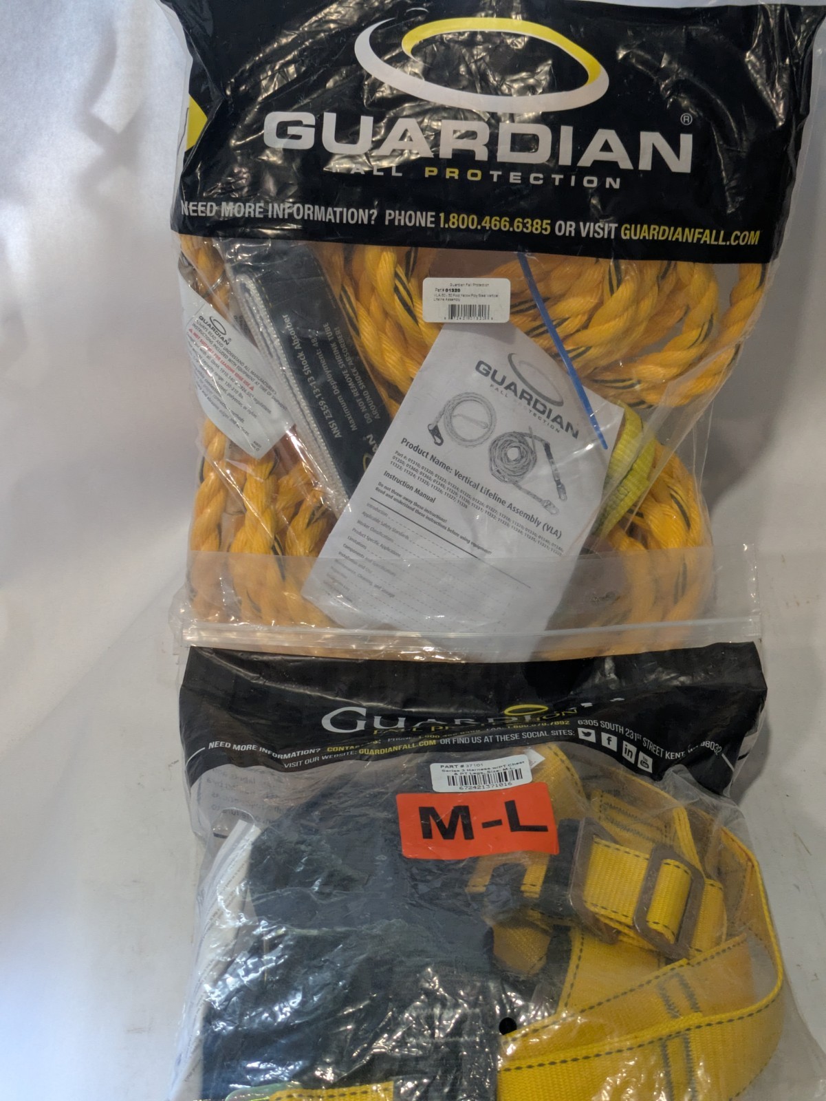 New Guardian Fall Protection Kit 50ft Vertical Lifeline 01320 & Series 3 Harness
