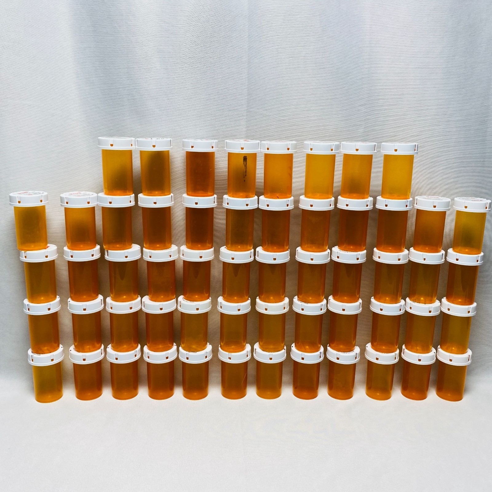 Lot Of 56 Empty Amber Pill Bottles W/ White Child-Resistant Lids Crafts Storage