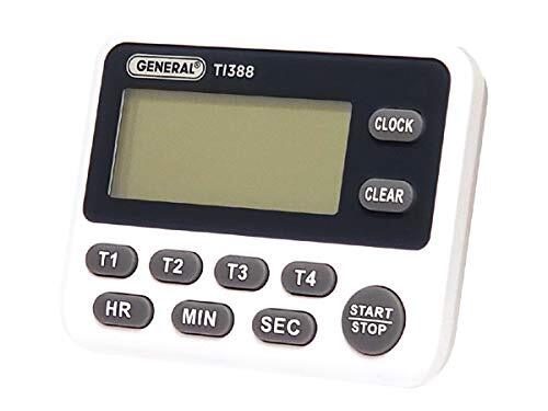 General Tools TI388 Digital Timer, Four Channel with Clock , White