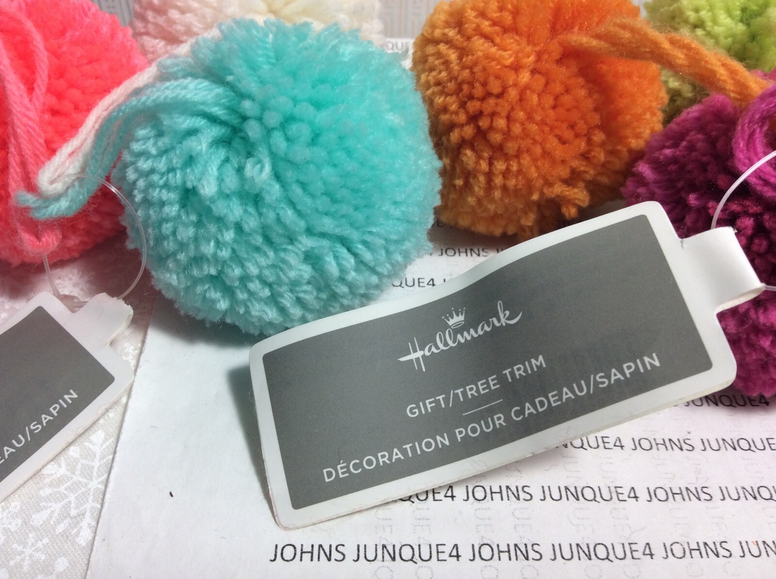 HALLMARK GIFT/TREE TRIM New w/tag LOT OF 3 SMALL Yarn POM POMS 1.5 inch round