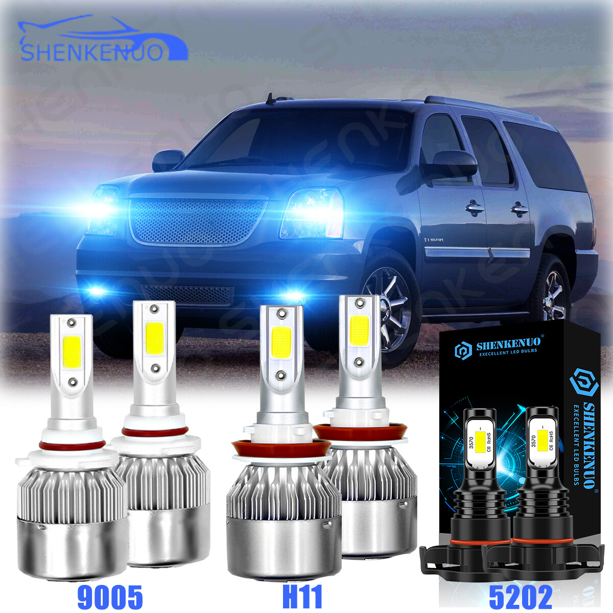 For GMC Yukon XL 2015 - 2018 2019 6Pc LED Headlights + Fog Light Bulbs Combo Kit