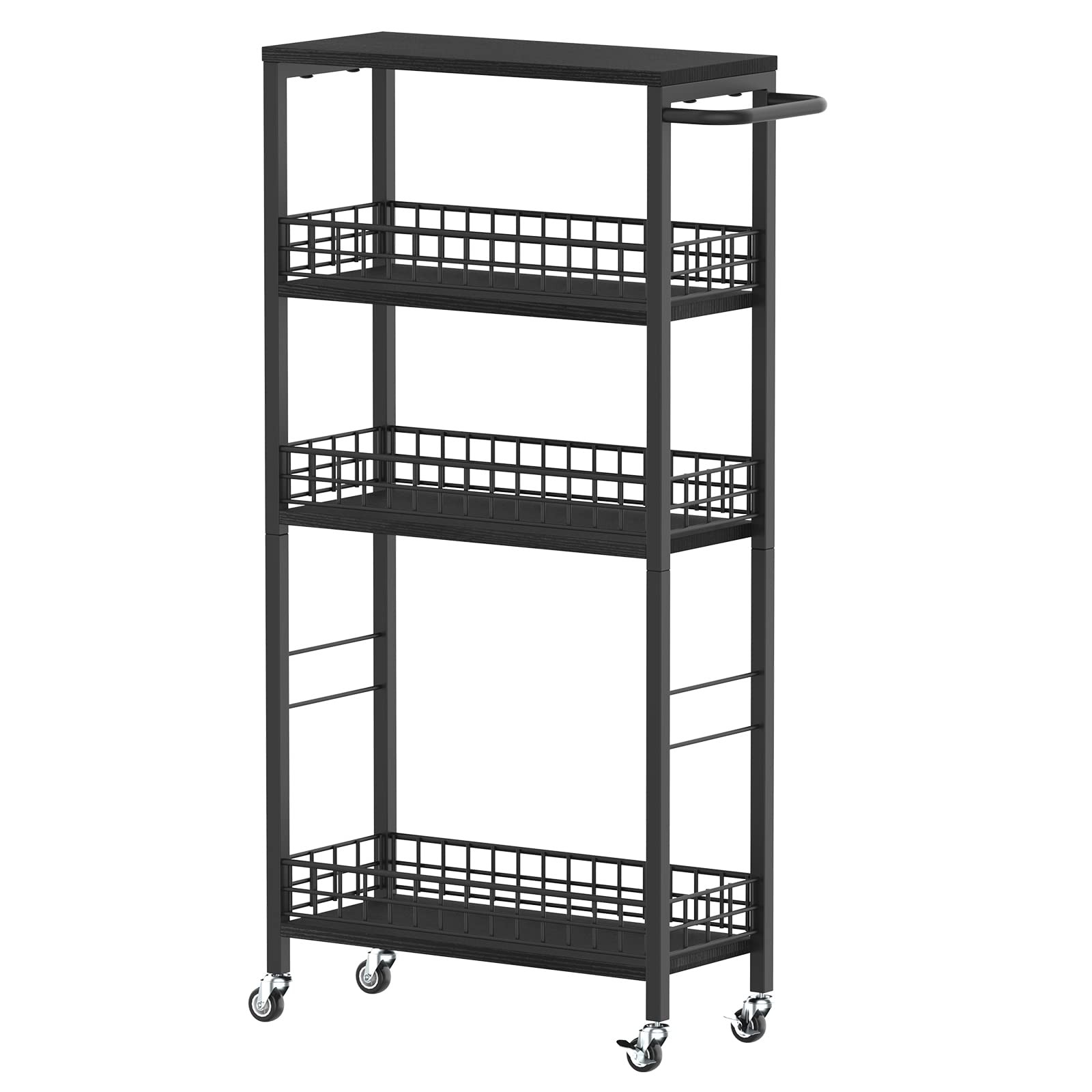 Slim Storage Cart 4 Tier Rolling Kitchen Cart Utility Serving Cart Laundry Ro...
