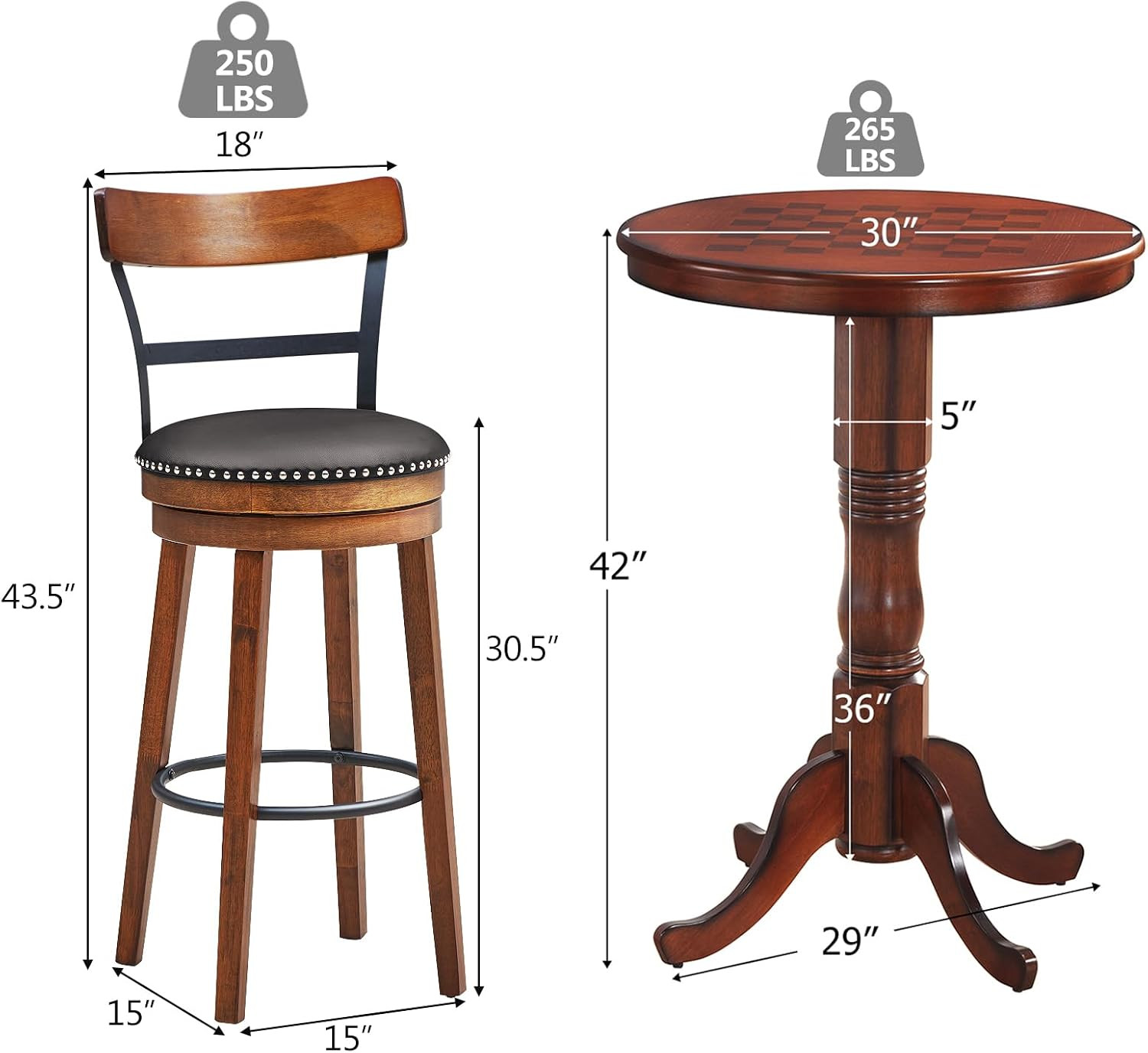 3-Piece Dining Table Set for 2, Compact round Table with Swivel Bar Stools, Retr