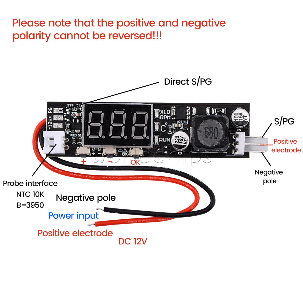 DC12V 2-3 Wire Fan Temperature Speed Controller with Temperature Sensor Probe