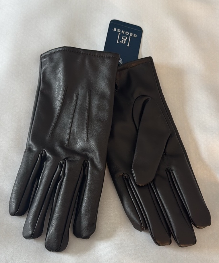 Faux Leather Gloves Mens Small Medium Brown
