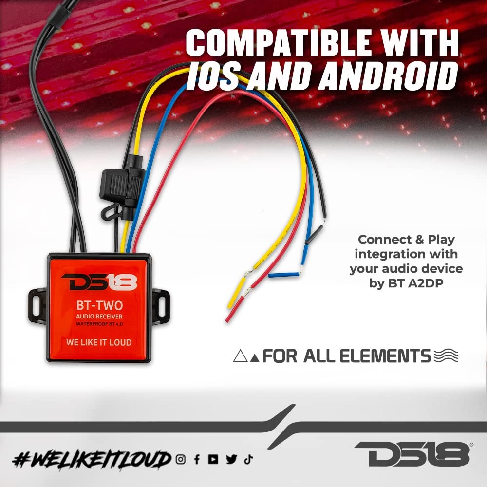 BT-Two Bluetooth Receiver - IP65 Waterproof Rated, BT 4.0, Small, Red