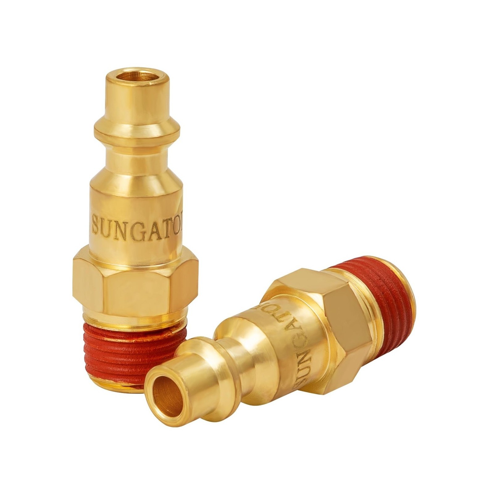 SUNGATOR 1/4 Inch Male Air Plugs, 2-Pack Brass NPT Industrial Air Hose Fittin...