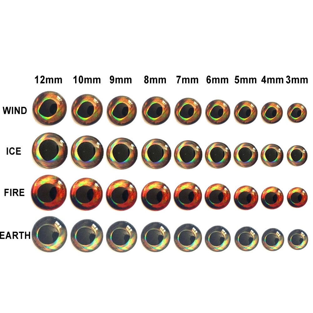 200PCS Holographic 4D Epoxy Fish Eyes for Fly Tying 3mm-12mm 4 Color