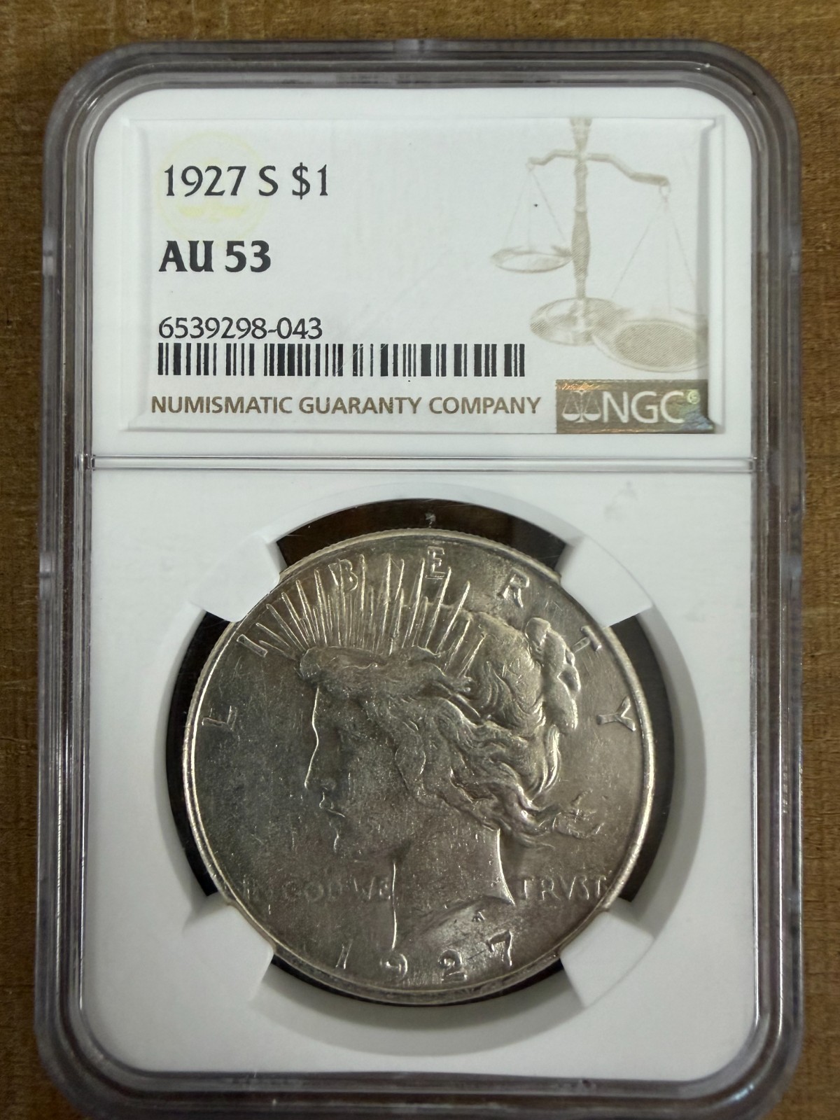 1927-S Peace Dollar NGC AU 53