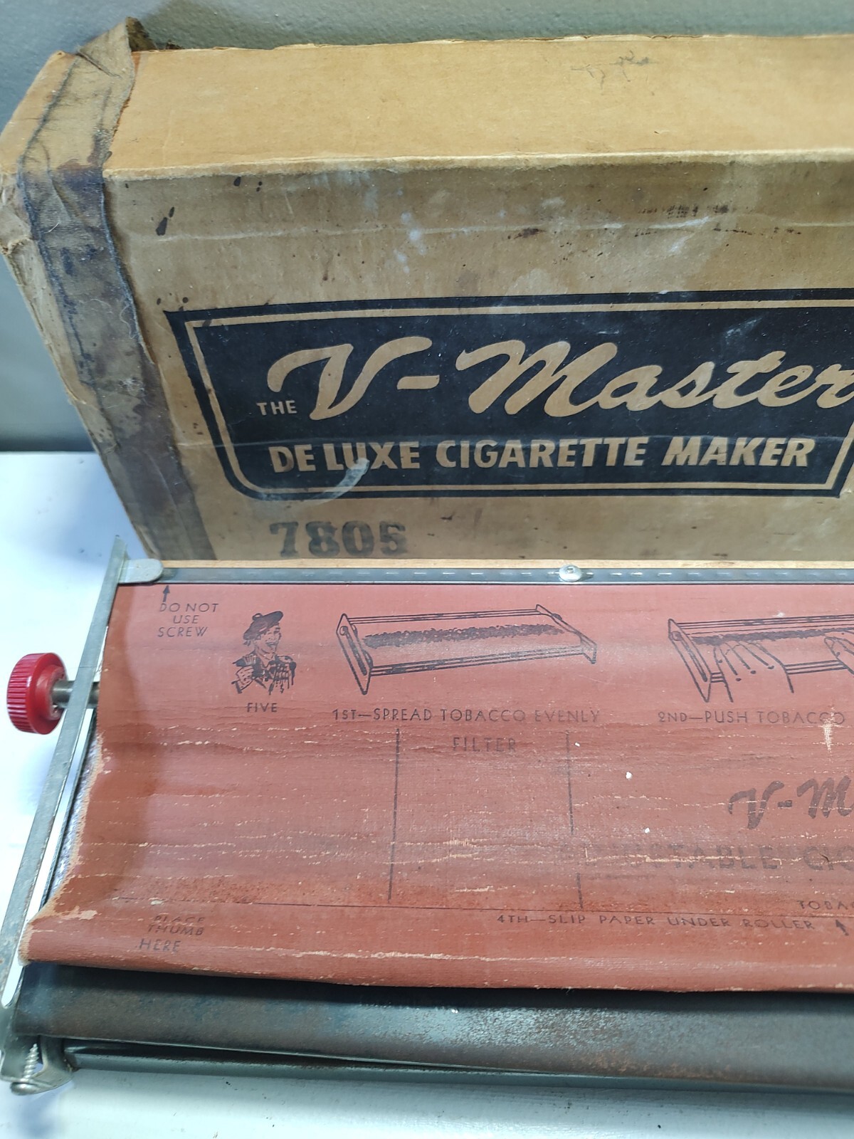 Vintage V-Master Deluxe Cigarette Maker Rolling Machine, Cigarette Papers & Box
