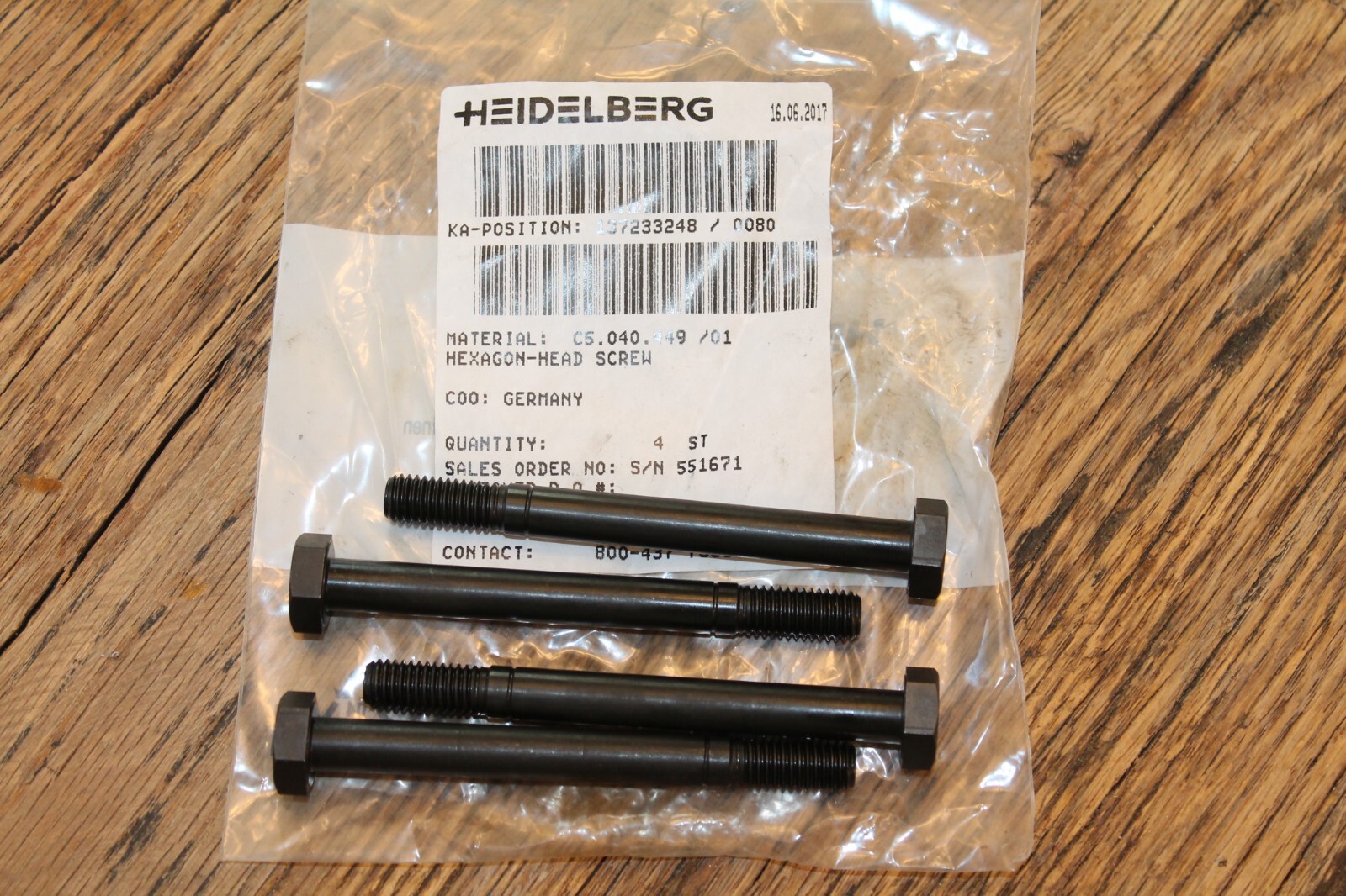 Lot of 4 Heidelberg Hexagon Head Screws c5.040.449
