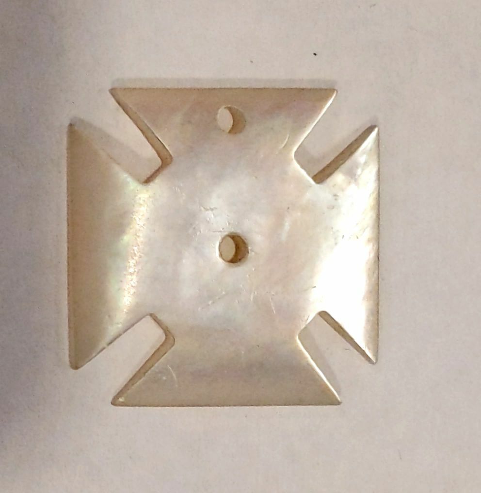 NOS Antique Carved Mother of Pearl Abalone Opalescent Unusual Cross Stone #B214