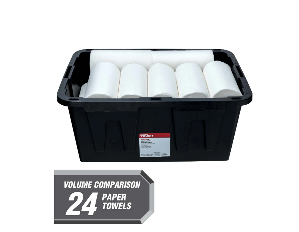 Hyper Tough 27 Gallon Snap Lid Plastic Storage Bin Container, Black with Red Lid