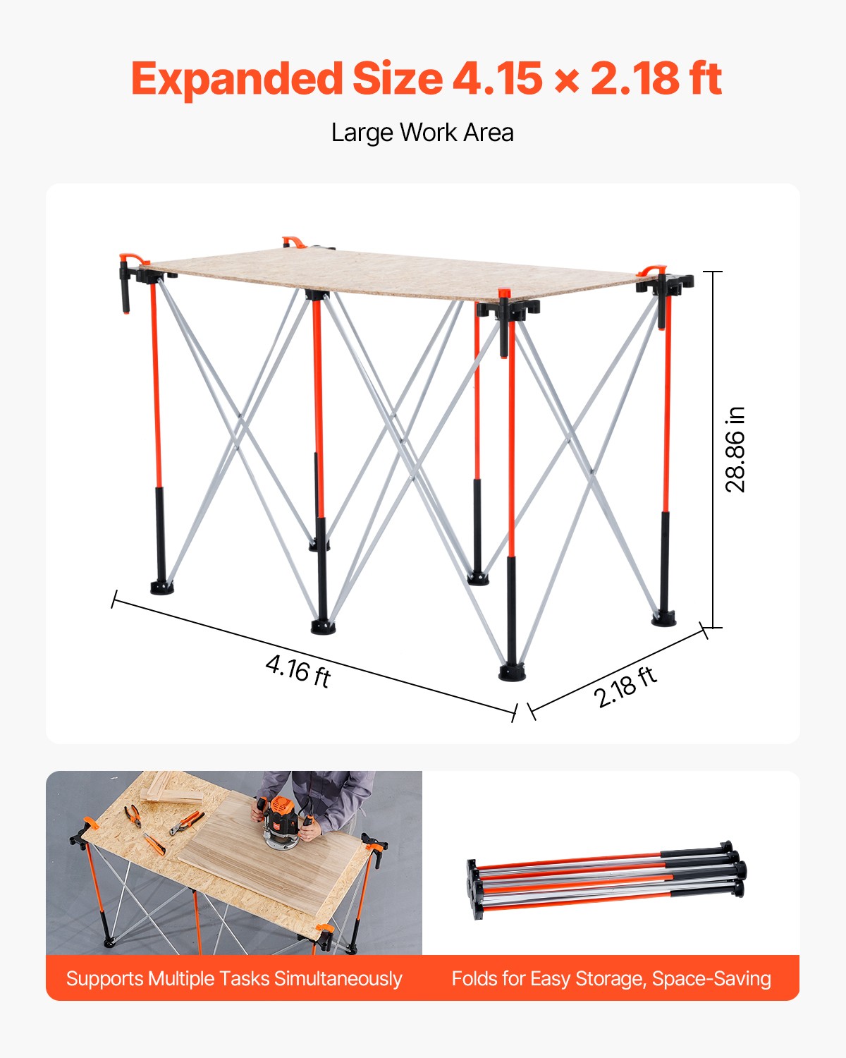 VEVOR Portable Folding Workstand 4.15 x 2.18ft Collapsible Work Stand 2500lbs