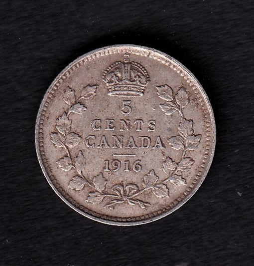 Canada 1916 5c Five Cent Silver Nickel King George V VF .925 Silver #2